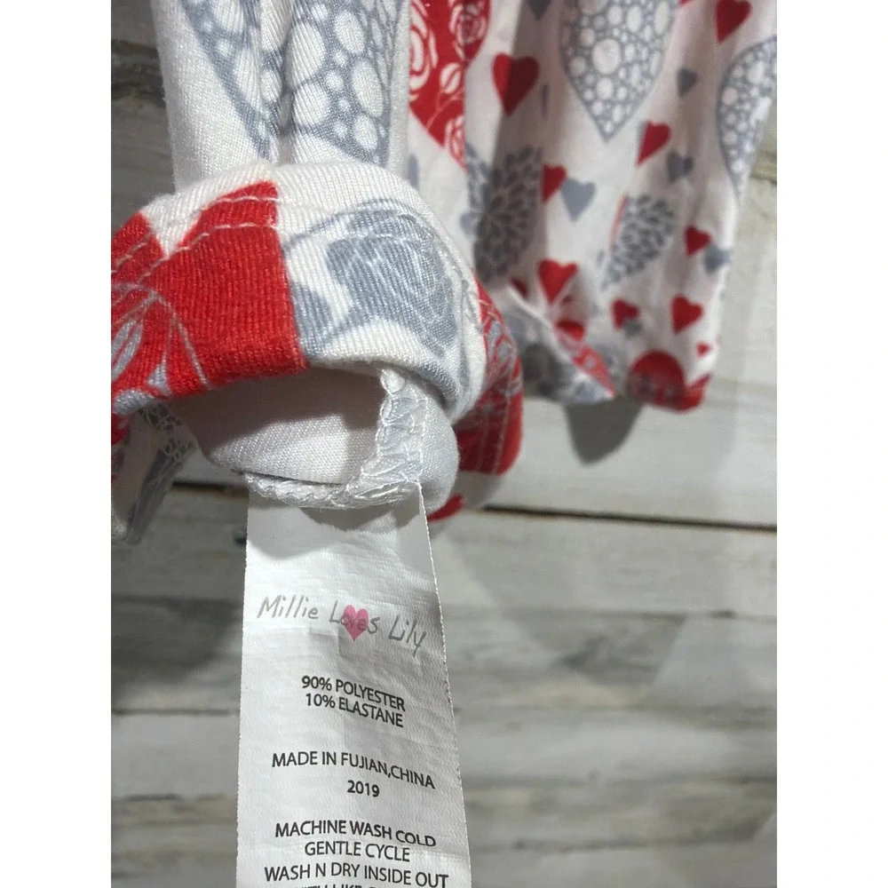 Millie Loves Lily Dress Girls 5 Red Gray Heart Stripe EUC
